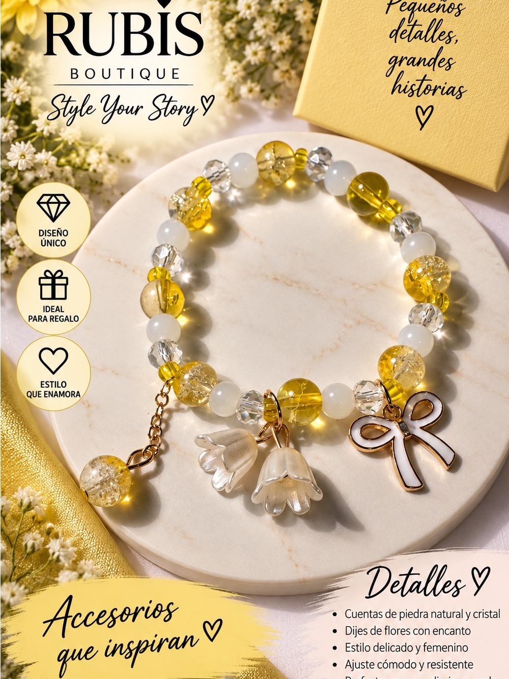 Yellow Beaded Charm Bracelet